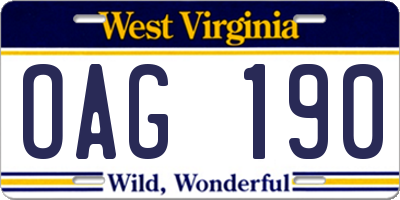 WV license plate OAG190