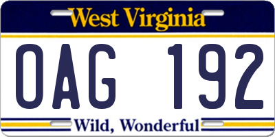WV license plate OAG192