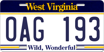 WV license plate OAG193