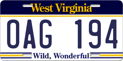 WV license plate OAG194