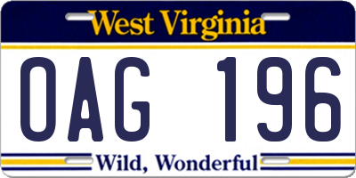 WV license plate OAG196