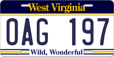 WV license plate OAG197