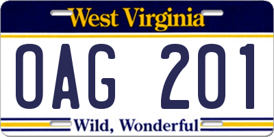 WV license plate OAG201