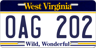 WV license plate OAG202