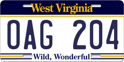 WV license plate OAG204