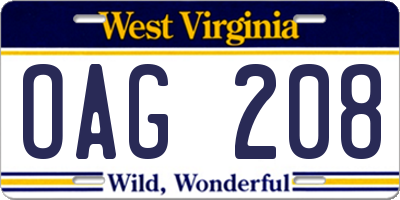 WV license plate OAG208