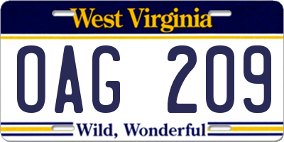 WV license plate OAG209