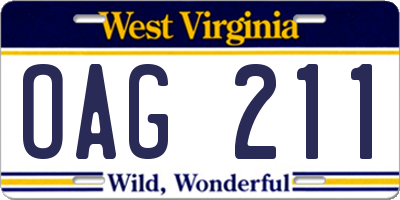WV license plate OAG211