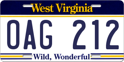 WV license plate OAG212