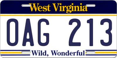 WV license plate OAG213