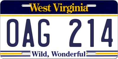 WV license plate OAG214