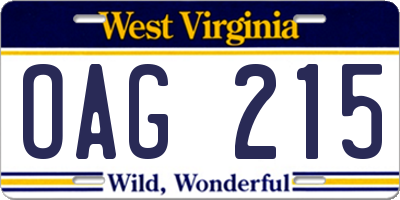 WV license plate OAG215