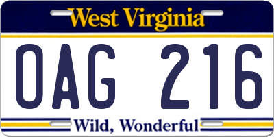 WV license plate OAG216