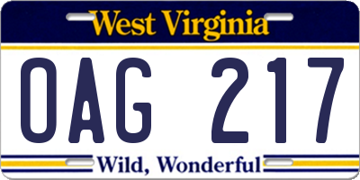 WV license plate OAG217