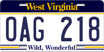 WV license plate OAG218