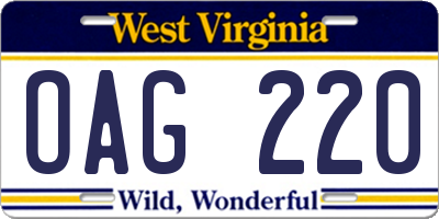 WV license plate OAG220
