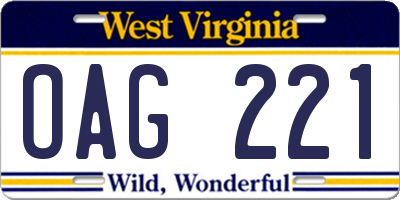 WV license plate OAG221