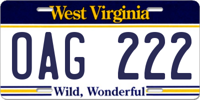 WV license plate OAG222
