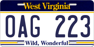WV license plate OAG223