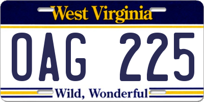 WV license plate OAG225