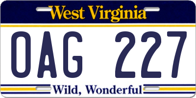 WV license plate OAG227