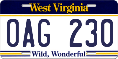 WV license plate OAG230