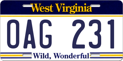 WV license plate OAG231