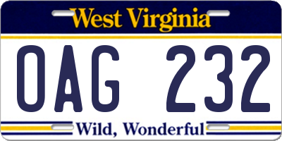 WV license plate OAG232