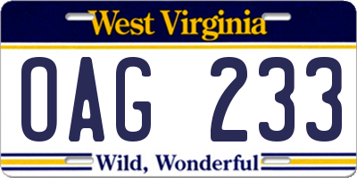 WV license plate OAG233