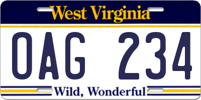 WV license plate OAG234
