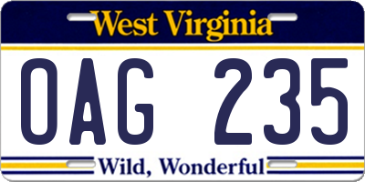 WV license plate OAG235