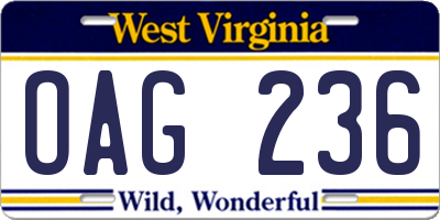 WV license plate OAG236