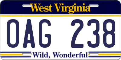 WV license plate OAG238