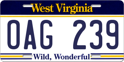 WV license plate OAG239