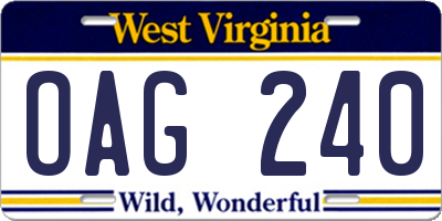 WV license plate OAG240