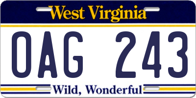 WV license plate OAG243