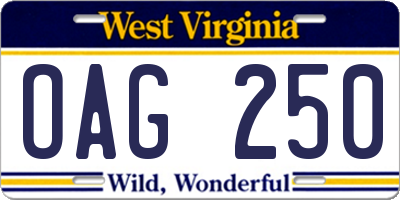 WV license plate OAG250