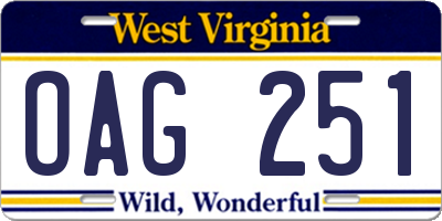 WV license plate OAG251
