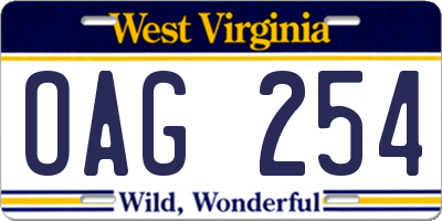 WV license plate OAG254