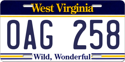 WV license plate OAG258