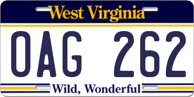 WV license plate OAG262