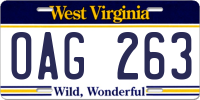 WV license plate OAG263