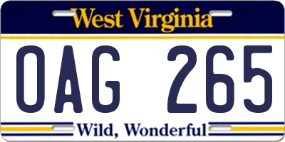 WV license plate OAG265