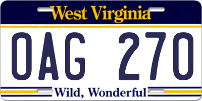 WV license plate OAG270