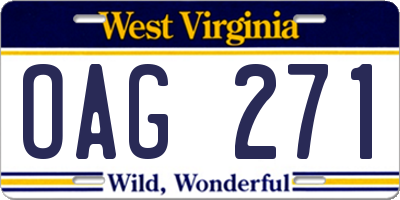 WV license plate OAG271