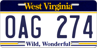 WV license plate OAG274