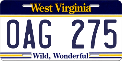 WV license plate OAG275