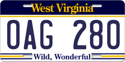 WV license plate OAG280