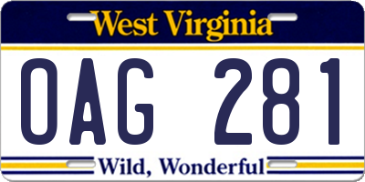 WV license plate OAG281