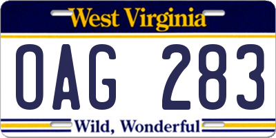 WV license plate OAG283